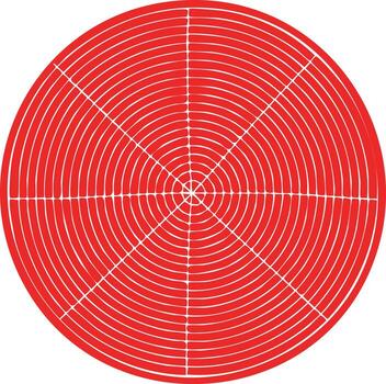 Circular Red Geometric Grid Pattern with Concentric Rings and White Lines vector