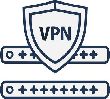 VPN shield with password fields conceptual icon for cybersecurity and data privacy vector