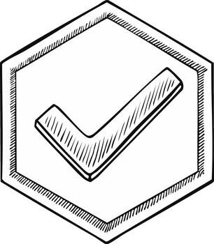Hand drawn check mark inside of a hexagon frame illustration vector