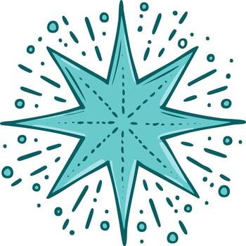 Hand drawn eight pointed star shining with celestial light and sparkling rays vector