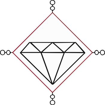 Diamond Outline Inside a Red Square, Double Circles at Corner Points vector