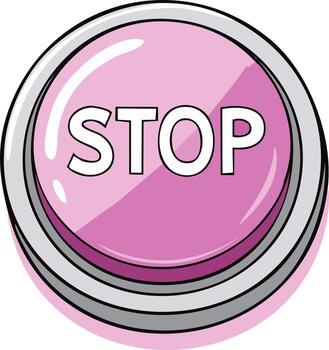 Pink Stop Button Illustration with Metallic Trim Warning Symbol Design Element vector