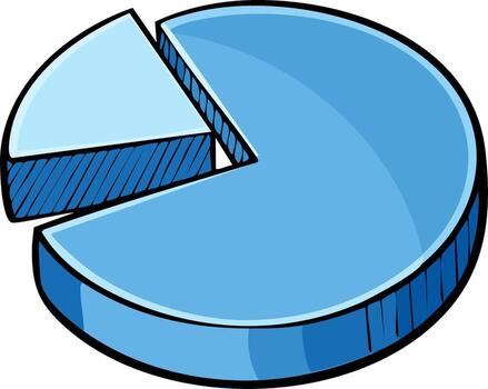Simple blue pie chart graphic with one slice separated indicating growth or analysis vector
