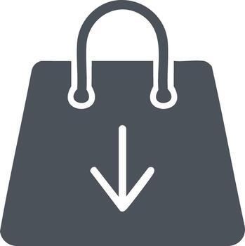 Shopping Bag with Downward Arrow Graphic Indicating Add to Bag Functionality Icon vector