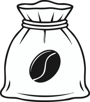 Stylized coffee bean on a drawstring burlap sack icon vector