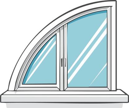 Modern arched window with white frame and light blue glass, architectural design element vector