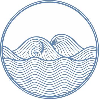 resumen ilustración de Oceano olas en un circulo marco, línea Arte diseño concepto vector