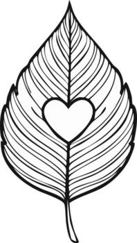 Leaf with heart cutout and veined pattern in outline style vector