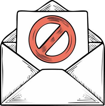 Envelope with a red forbidden symbol, illustration. No entry sign on mail concept vector