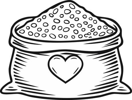 Sketch of a burlap sack filled with grain with a heart shape on the front vector