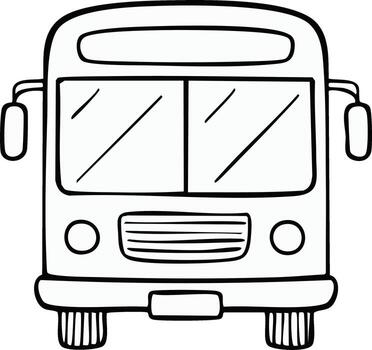 Simple Doodle Style Front View of a Public Transport Bus Black and White Outline vector