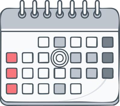 Hand drawn style calendar with highlighted dates and a selected day marked with concentric circles vector