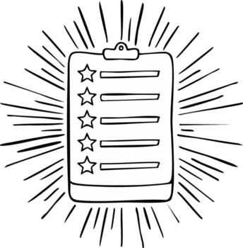 Hand drawn checklist with stars and radiating lines representing success or completion vector