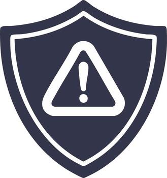Shield with white warning symbol and exclamation mark icon for security and danger vector
