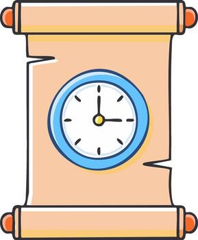 Historical Timeline Concept with a Cartoon Clock on an Ancient Parchment Scroll vector