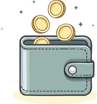 Wallet Overflowing with Falling Gold Coins and Sparkles vector