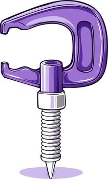 estilizado ilustración de un púrpura C abrazadera con un puntiagudo tornillo ancla para asegurando vector