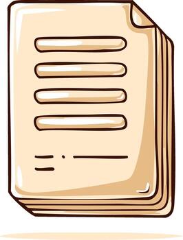 Illustrated document stack with text lines and paper layers, cartoon style, office concept vector