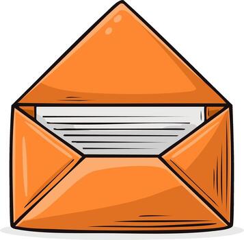 Orange Open Envelope with Lined Paper Receiving Mail Communication Concept vector