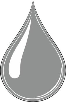 Black and white illustration of a single liquid drop or teardrop icon with light reflection vector