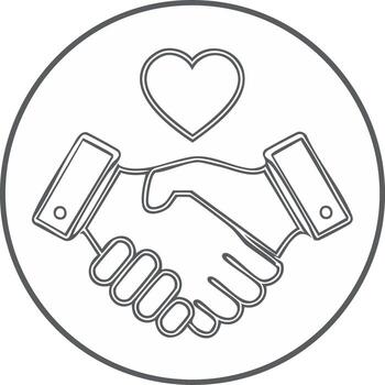 Trust and Collaboration Icon with Hands Shaking and a Heart Symbol vector