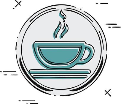 Cartoonish teacup with steam in a circular frame design vector