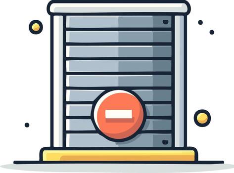 Data server rack illustration featuring a red minus sign for system error or deletion vector