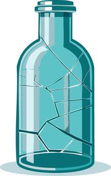 Fragmented Aqua Glass Bottle with Jagged Cracks and Sharp Edges vector