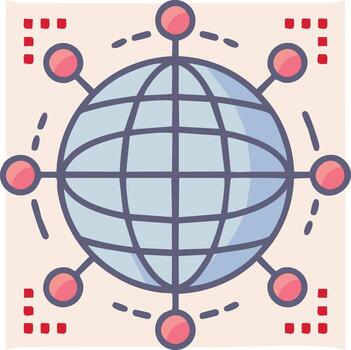 Global network connection illustration with interconnected nodes and digital data points vector