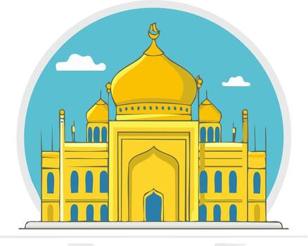 estilizado dorado mezquita arquitectura con creciente Luna Hazme y minaretes vector