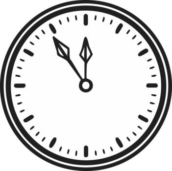 Clock face with hands showing almost midnight, time symbol in simple style vector