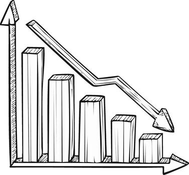 Hand-drawn graph of business progress, with upward and downward arrows vector