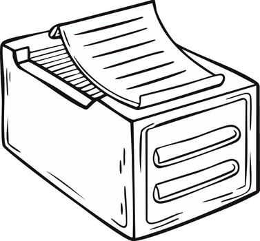 Outline Illustration of a File Cabinet Full of Paper Documents and Folders in an Office vector
