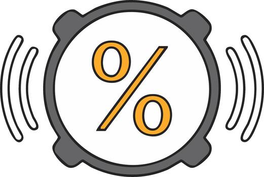 por ciento símbolo dentro un circular alarma icono con sonido olas vector