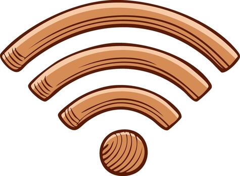 Stylized wooden Wi-Fi symbol with a hand drawn, engraved texture for wireless connection vector