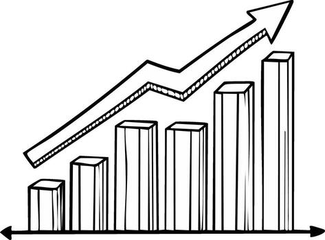 mano dibujado creciente gráfico y creciente flecha en blanco antecedentes vector