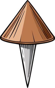 Stylized brown Asian conical hat inverted with sharp pointed base illustration vector