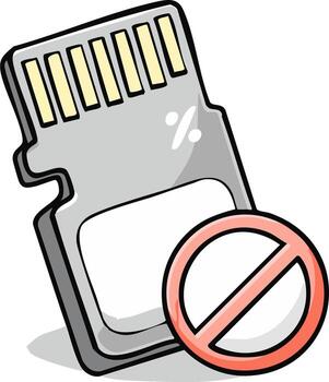 illustration of an SD memory card with a prohibition symbol, representing unavailable storage or data error vector