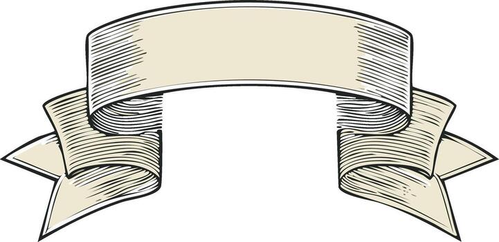Elegant retro blank curved ribbon banner with engraved shading an isolated design element vector