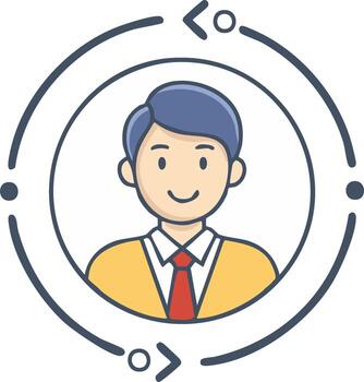 Smiling male with business wear inside a circle with a cycle arrow vector