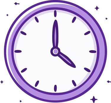 Stylized purple analog clock face icon symbolizing time, deadlines, and scheduling vector
