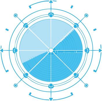 Futuristic circular diagram with segments and glowing nodes representing data analysis or technology interface vector