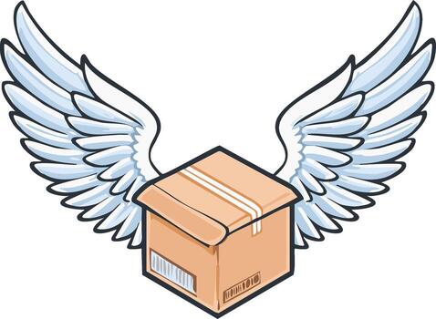 Flying Cardboard Box with Wings Icon for Fast Shipping and Express Delivery Service vector