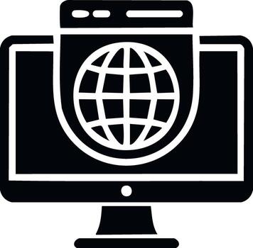computadora pantalla mostrando globo icono para Internet navegador, conectividad y comunicación vector