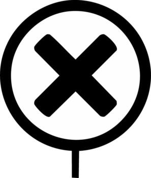 Black X mark inside a circular outline with a downward line symbolizing wrong, error, denial or close vector