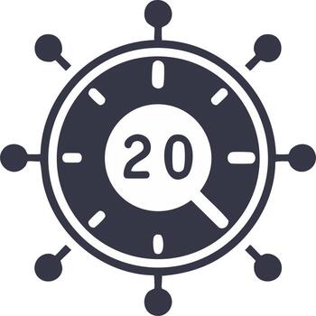 Clock with Number 20 and Radial Spokes Icon for Time and Countdown Concepts vector