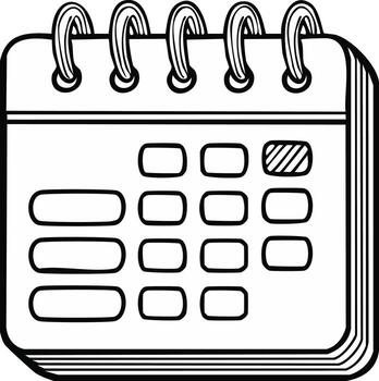 Simple line drawing of a spiral bound desk calendar with empty date boxes vector