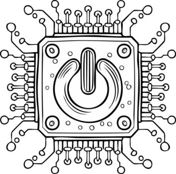 estilizado pastilla con poder símbolo y circuito conexiones vector