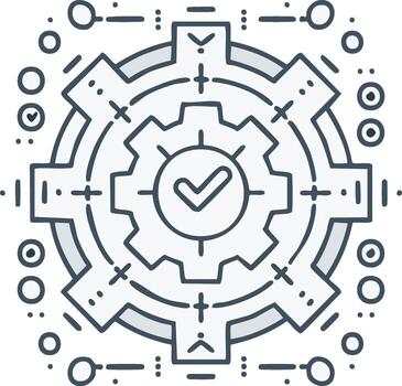Industrial gears with checkmark symbol illustrating system process and successful completion vector