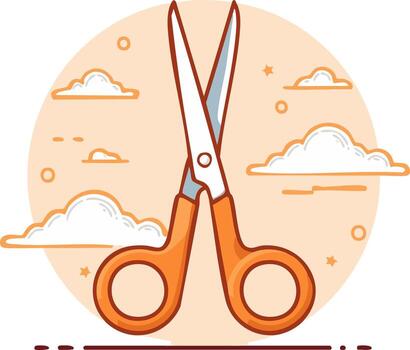Orange Scissors Open Against a Cloudy Sky Background Graphic Illustration vector